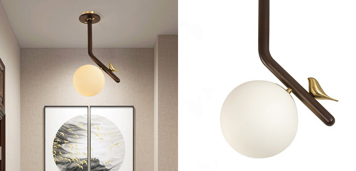 Потолочный светильник с птичкой Bird Wood Ring Ceiling Lamp Потолочный светильник с птичкой Bird Wood Ring Ceiling Lamp - Loft-Concept в Рязани