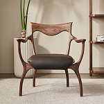 Стул деревянный с мягким сиденьем из коричневой натуральной кожи Moon Walnut Furniture варинант исполнения - 12 | Loft Concept в Рязани