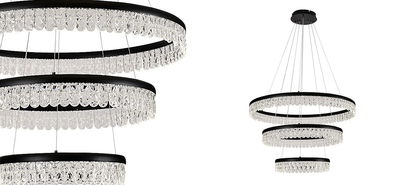 Светодиодная люстра из 3-х колец Pettico Black Светодиодная люстра из 3-х колец Pettico Black - Loft-Concept в Рязани