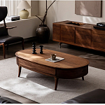 Кофейный стол овальный из дерева с 2-мя ящиками Coffee Walnut Table варинант исполнения - 1 | Loft Concept в Рязани