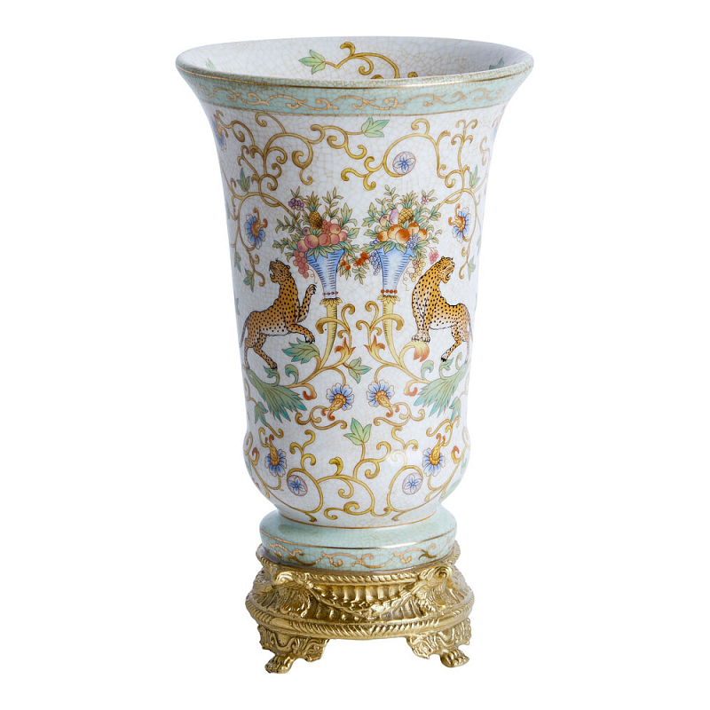 Ваза из фарфора на бронзовом основании Turquoise Blooming Garden Бронза Мульти в Рязани | Loft Concept 