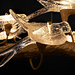 Люстра подвесная линейная с прозрачными стеклянными птичками на ветвях Serip Voa варинант исполнения - 11 | Loft Concept в Рязани