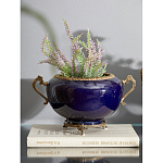 Чаша темно-синяя фарфоровая с бронзовыми ручками и ажурным ободком Eden Garden варинант исполнения - 2 | Loft Concept в Рязани