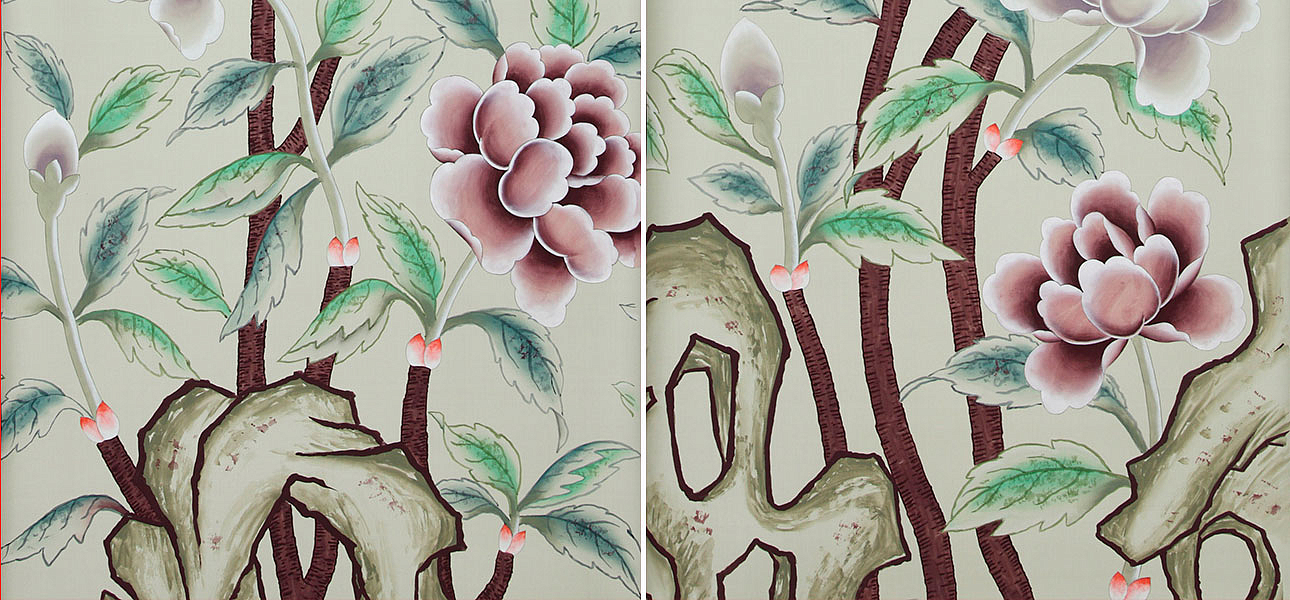 Обои ручная роспись Korean Peony Special Colourway on Icefield dyed silk Обои ручная роспись Korean Peony Special Colourway on Icefield dyed silk - Loft-Concept в Рязани