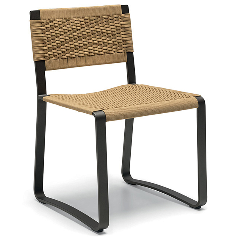 Дизайнерский стул с каркасом из металла с плетеными сиденьем и спинкой GREEN POINT Chair Черный Бежевый Серый Дизайнерский стул с каркасом из металла с плетеными сиденьем и спинкой GREEN POINT Chair Черный Бежевый Серый в Рязани | Loft Concept