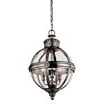 Подвесной светильник с прозрачным стеклянным плафоном в форме шара цвета никеля в индустриальном стиле на цепи 3 лампы Feiss варинант исполнения - 1 | Loft Concept в Рязани