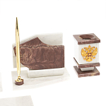 Настольный письменный набор из мрамора и лемезита с гербом и флагом России Marble Accessory варинант исполнения - 5 | Loft Concept в Рязани