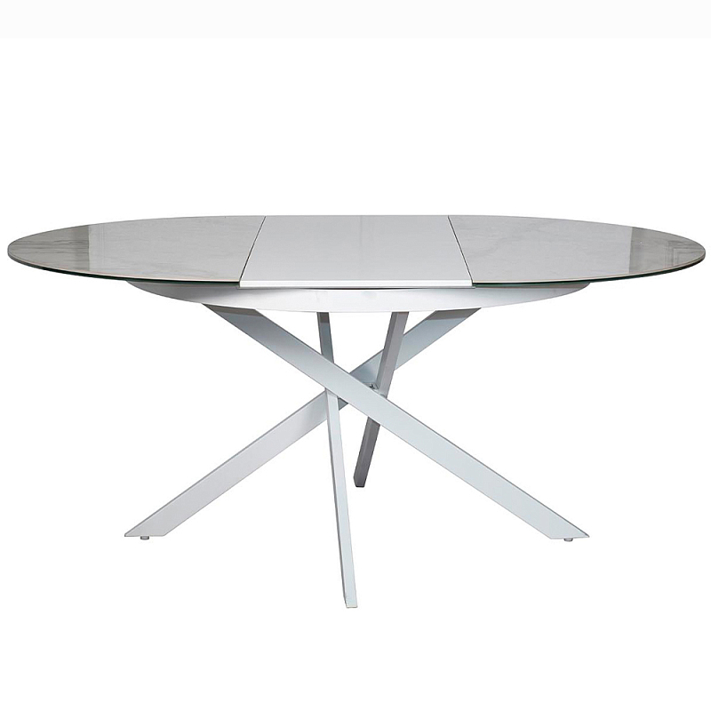 Стол обеденный раскладной круглый White Ceramic Table Белый Серый Стол обеденный раскладной круглый White Ceramic Table Белый Серый в Рязани | Loft Concept