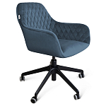 Стул с мягкой синей обивкой из велюра и подъемно-поворотным механизмом на черных колесиках Harper Blue варинант исполнения - 1 | Loft Concept в Рязани