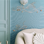 Обои с вышивкой ручной работы Amami Waves Moonbeam colourway on silk moire варинант исполнения - 2 | Loft Concept в Рязани