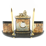 Настольный письменный набор из камня офиокальцит и бронзы с декором в виде льва Successful Leader варинант исполнения - 1 | Loft Concept в Рязани