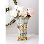 Ваза голубого цвета из фарфора с цветочным рисунком и бронзовой стрекозой Blue Garden варинант исполнения - 4 | Loft Concept в Рязани