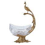 Чаша из прозрачного стекла на бронзовой подставке в виде павлина с рельефным хвостом Eden Garden варинант исполнения - 1 | Loft Concept в Рязани
