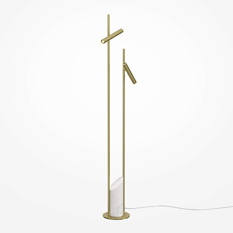 Напольный торшер светодионый золотой Lumen Duo Латунь Белый Мрамор Bianco в Рязани | Loft Concept 