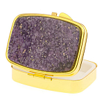 Таблетница карманная прямоугольная с 2-мя отделениями с зеркалом и накладкой из натурального камня Флюорит Gold Stone Pillboxes варинант исполнения - 2 | Loft Concept в Рязани