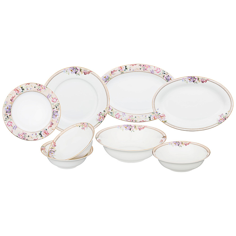 Сервиз столовый из фарфора белый с цветочным принтом на 6 персон 23 предмета Flower Porcelain Collection Белый Мульти Сервиз столовый из фарфора белый с цветочным принтом на 6 персон 23 предмета Flower Porcelain Collection Белый Мульти в Рязани | Loft Concept