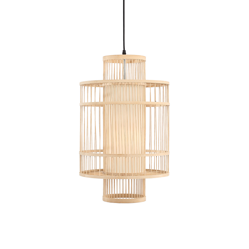 Подвесной светильник из деревянных прутьев с плафоном из натуральной ткани Light Inside the Cell Древесина в Рязани | Loft Concept 
