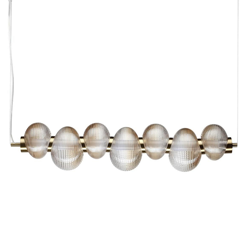Подвесной светильник линейный с 7-ю рифлеными стеклянными шарами Marcelh Light Бронза Прозрачный Хром Серый в Рязани | Loft Concept 