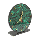 Часы настольные круглые из натурального камня Малахит Round Stone Clock варинант исполнения - 2 | Loft Concept в Рязани