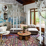 Дизайнерский угловой диван с велюровой светло-коричневой обивкой Fosse Sofa варинант исполнения - 7 | Loft Concept в Рязани