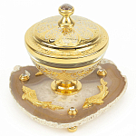 Икорница с декором "Три рыбки" с гравировкой на подставке из натурального камня Агат Decorative Cavair Dishes варинант исполнения - 1 | Loft Concept в Рязани