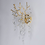 Бра золотого цвета с декоративными ветвями и прозрачными подвесками в форме листьев Droplet Chandelier варинант исполнения - 3 | Loft Concept в Рязани