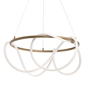 Люстра подвесная круглая золотого цвета с белыми изогнутыми световыми линиями Luke Lampco Tracer Lamp
