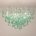 Люстра серебрянная с зелеными стеклянными подвесками в форме капель FAIRYTREE Light варинант исполнения - 1 | Loft Concept в Рязани