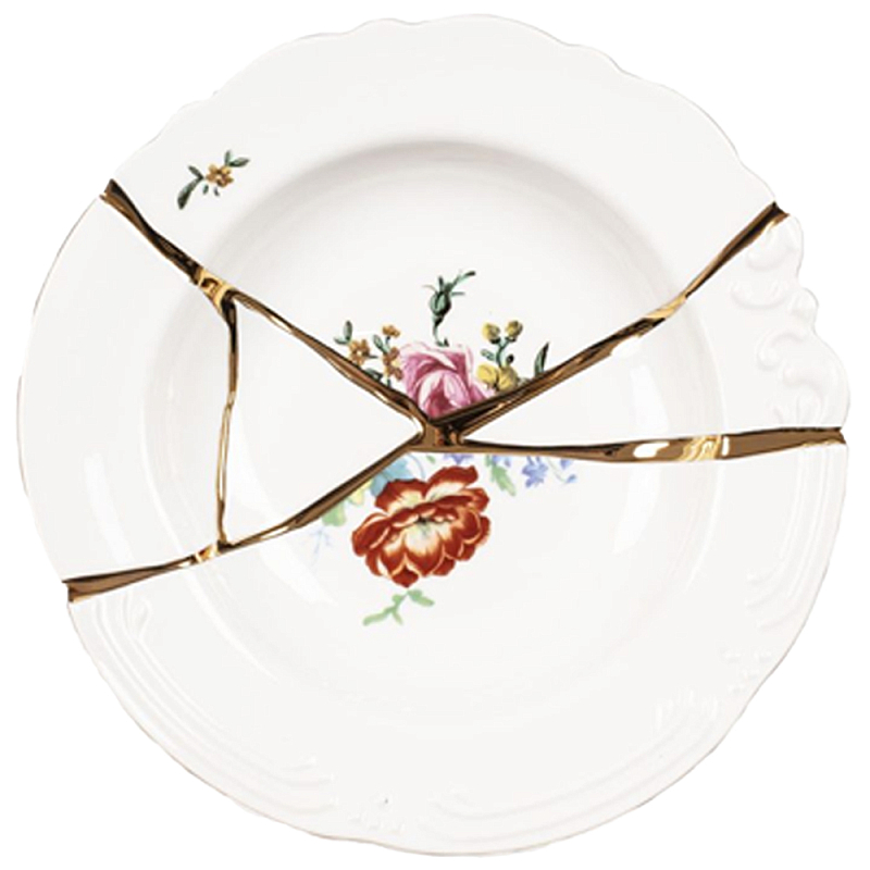 Тарелка глубокая Seletti Kintsugi Белый Золотой Мульти Тарелка глубокая Seletti Kintsugi Белый Золотой Мульти в Рязани | Loft Concept