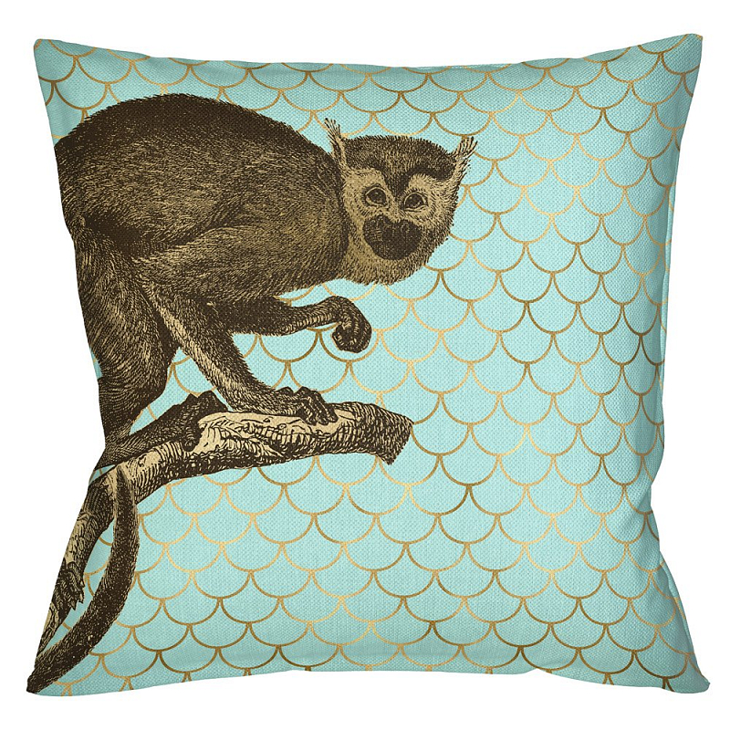 Подушка Safari light blue monkey Бирюзовый Глянцевое золото Подушка Safari light blue monkey Бирюзовый Глянцевое золото в Рязани | Loft Concept