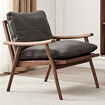 Кресло c каркасом из массива дерева и мягкой кожаной обивкой Walnut Armchair варинант исполнения - 1 | Loft Concept в Рязани