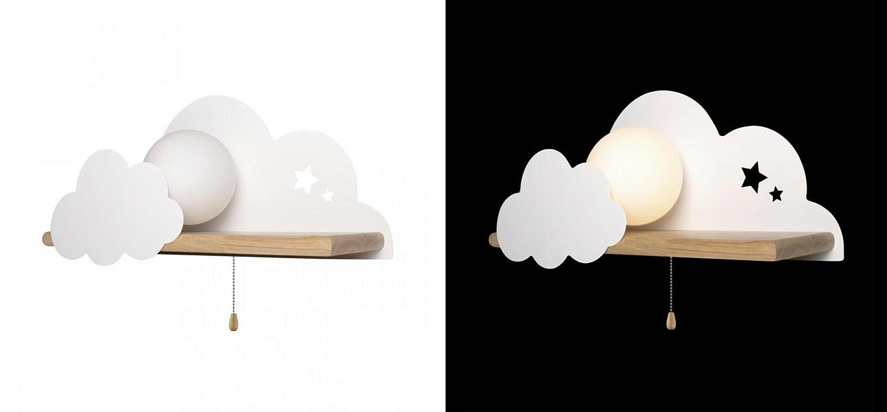Бра с деревянной полкой белое Облако Wall Lamp White Cloud Бра с деревянной полкой белое Облако Wall Lamp White Cloud - Loft-Concept в Рязани