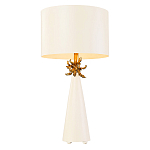 Настольная лампа с декоративным элементом золотого цвета и цилиндрическим абажуром из папье-маше светлого оттенка Flambeau варинант исполнения - 1 | Loft Concept в Рязани