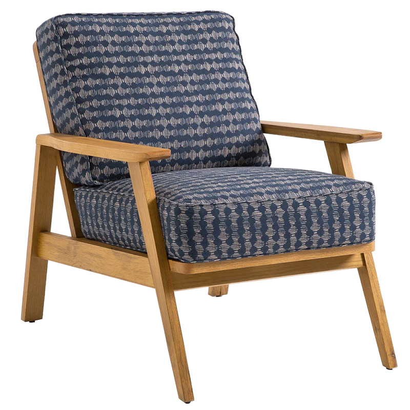 Кресло с каркасом из массива дуба Deniaud Oak Blue Print  Armchair Синий Древесина в Рязани | Loft Concept 