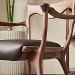 Стул деревянный с мягким сиденьем из коричневой натуральной кожи Moon Walnut Furniture варинант исполнения - 4 | Loft Concept в Рязани