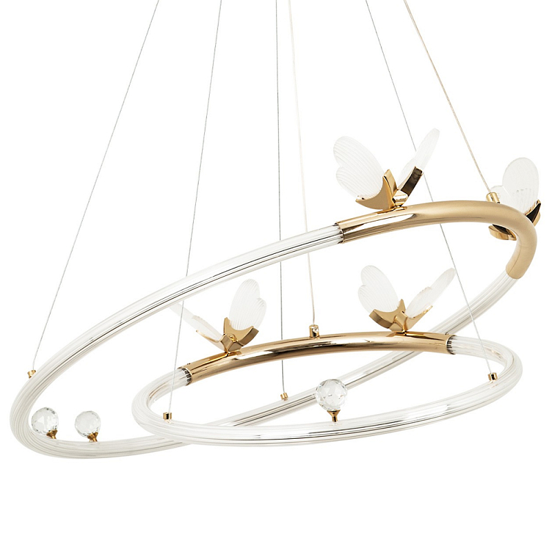 Кольцевая люстра с декором в виде бабочек Glass Butterflies Two Rings Chandelier Глянцевое золото Прозрачный Кольцевая люстра с декором в виде бабочек Glass Butterflies Two Rings Chandelier Глянцевое золото Прозрачный в Рязани | Loft Concept