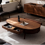 Кофейный стол овальный из дерева с 2-мя ящиками Coffee Walnut Table варинант исполнения - 2 | Loft Concept в Рязани