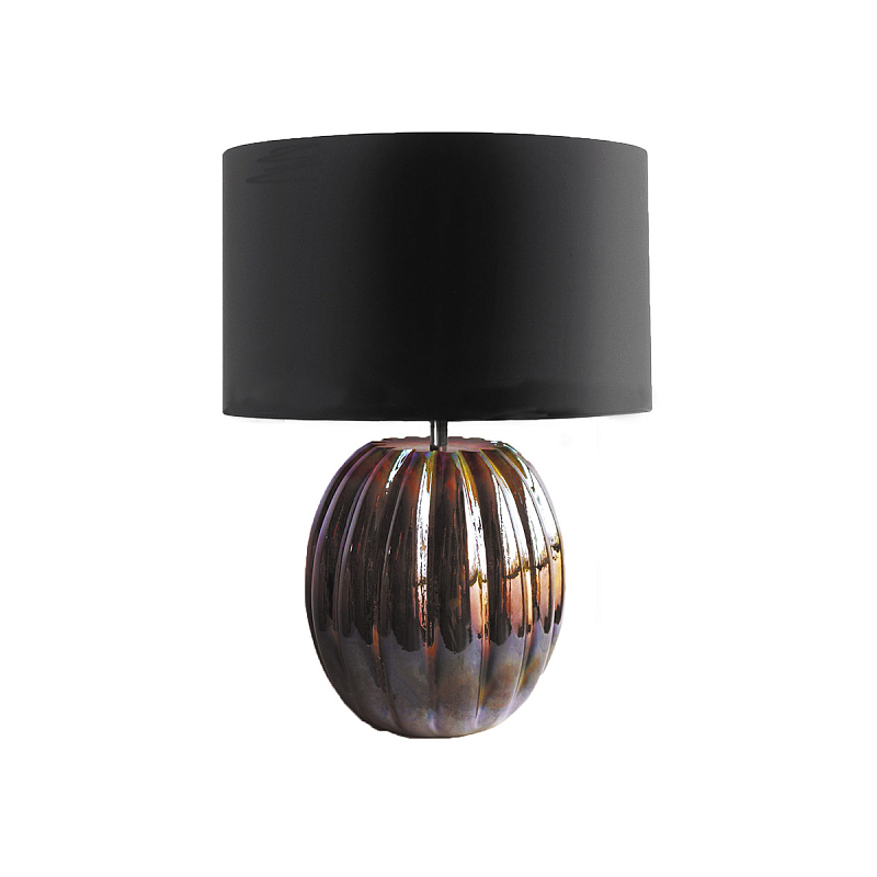  Настольная лампа с черным цилиндрическим абажуром и ребристым шарообразным основанием из коричневого стекла с дуохромным эффектом Natural Concepts Черный Коричневый в Рязани | Loft Concept 