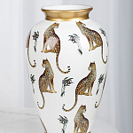 Ваза белая овальная с рисунком леопардов и золотыми акцентами LEOPARD Collection варинант исполнения - 3 | Loft Concept в Рязани