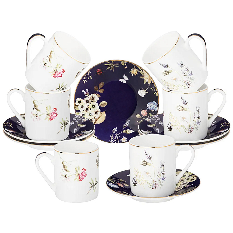 Кофейный набор из фарфора с рисунком цветов 100 мл Garden Whisper Porcelain Set Белый Темно-синий Мульти Кофейный набор из фарфора с рисунком цветов 100 мл Garden Whisper Porcelain Set Белый Темно-синий Мульти в Рязани | Loft Concept