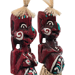 Комплект из 2-х деревянных статуэток Asmat Straw Headdress Statuettes Red Turquoise варинант исполнения - 3 | Loft Concept в Рязани