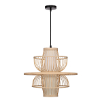 Подвесной светильник фигурный из деревянных прутьев с плафоном из натуральной ткани Light Inside the Cell варинант исполнения - 3 | Loft Concept в Рязани