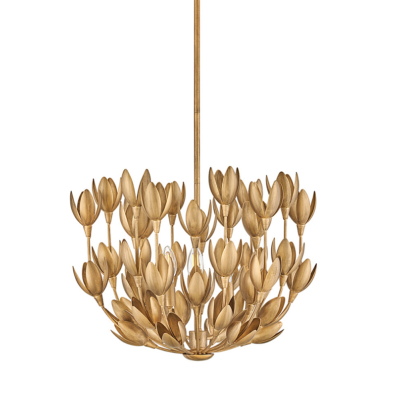 Люстра золотого цвета из множества металлических лепестков в форме тюльпанов Hinkley Золотой в Рязани | Loft Concept 