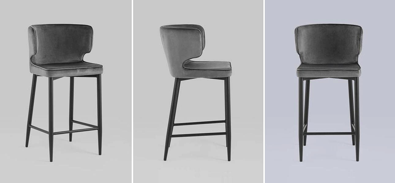 Стул Полубарный Chair посадка 65 см Серый Велюр Стул Полубарный Chair посадка 65 см Серый Велюр - Loft-Concept в Рязани