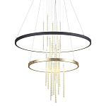 Люстра подвесная с 2-мя круглыми подвесами в черном и золотистом цвете и вертикальными подвесками Ring Horizontal варинант исполнения - 1 | Loft Concept в Рязани