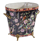 Кашпо из фарфора черная с цветочной росписью и бронзовой стрекозой Spring Garden варинант исполнения - 3 | Loft Concept в Рязани