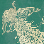 Обои ручная роспись в стиле Арт-деко Whistler Peacocks Original colourway on green painted silk варинант исполнения - 2 | Loft Concept в Рязани
