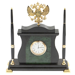 Часы настольные с Гербом России и 2-мя шариковыми ручками в комплекте Stone Clock варинант исполнения - 1 | Loft Concept в Рязани