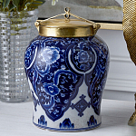 Ваза с насыщенным синим орнаментом и золотой крышкой Blue & White Ornament  варинант исполнения - 2 | Loft Concept в Рязани