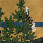Обои ручная роспись Tsuro Cranes Original colourway on Gold Bullion gilded silk варинант исполнения - 2 | Loft Concept в Рязани